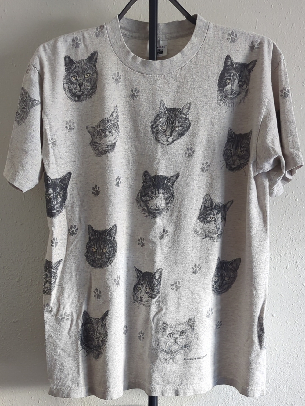 VTG 1995 Painted Lady Cat AOP Tee Large Rel-E-Vant Products USA Single Stitch